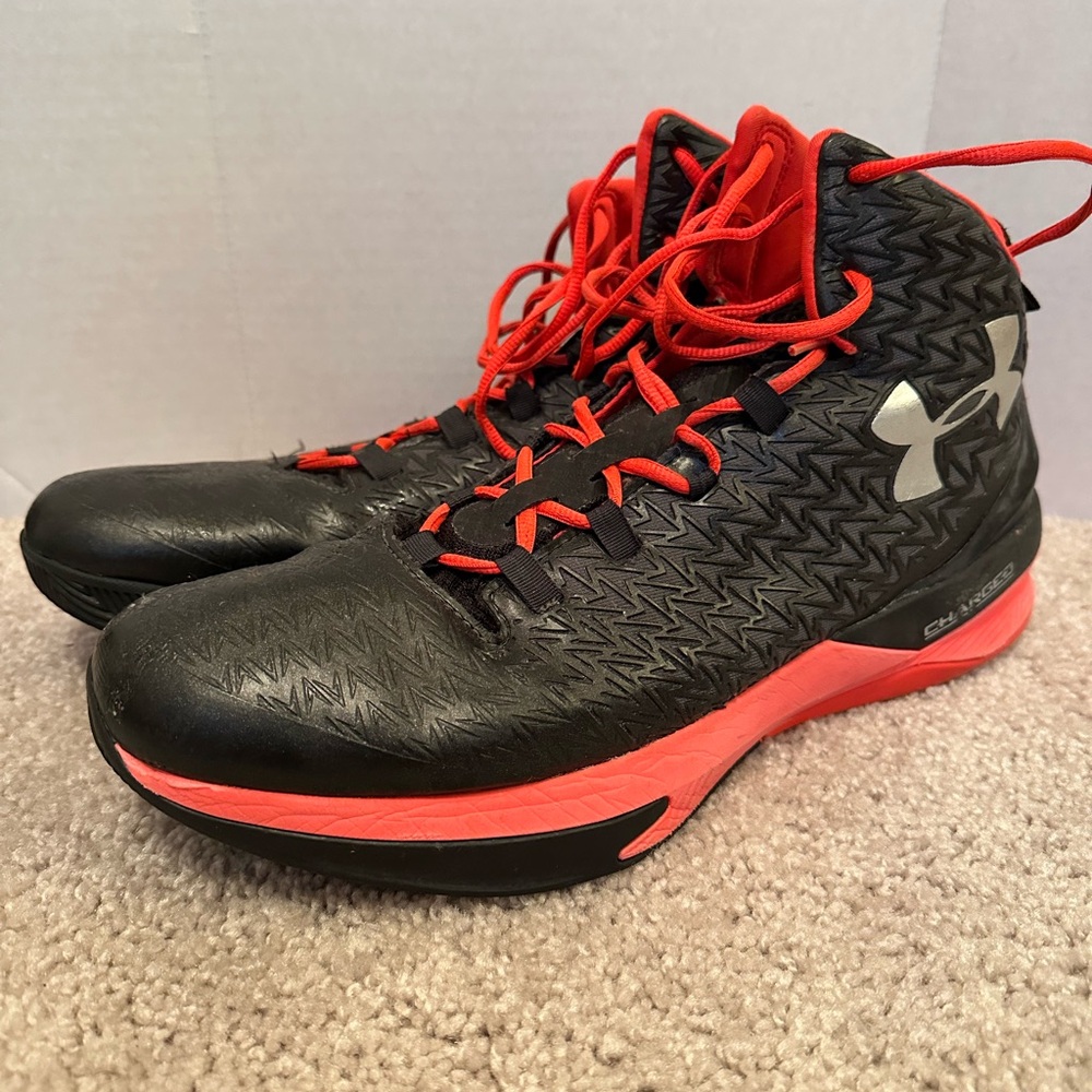 Under Armour Black and Red Athletic Sneakers, Size 14, Pre Loved